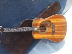dreadnought guitar full koa acoustic electric with fancy abalone  guitar