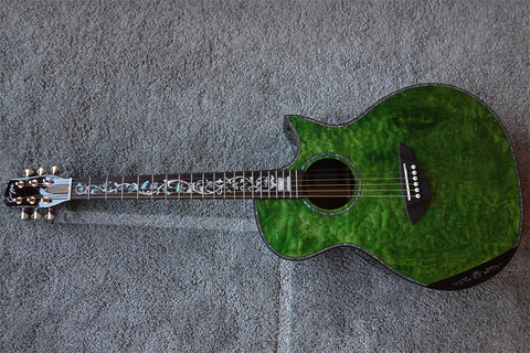 cutaway Byron single cut acoustic electric guitar- green gloss GA body-soundhole pickups free gig bag