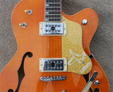 Orange Flame maple top GT Jazz Electric Guitar with Bigsby Tremolo bridge Semi Hollow Body Jazz archtop Guitar