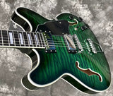 2022 NEW Grote Jazz Guitar Fittings,Slivery Tunners,Green Flamed Top 6 String 335 jazz hollow body semi Electric Guitar