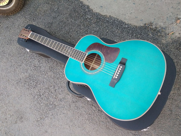 OOO15 style satin blue customize acoustic electric guitar with hardcase