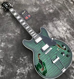 2022 NEW Grote Jazz Guitar Fittings,Slivery Tunners,Green Flamed Top 6 String 335 jazz hollow body semi Electric Guitar