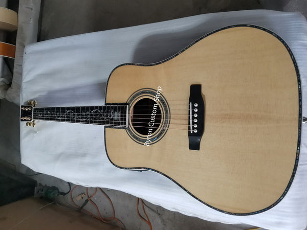 dreadnought guitar abalone vine inlay custom shop handmade acoustic electric