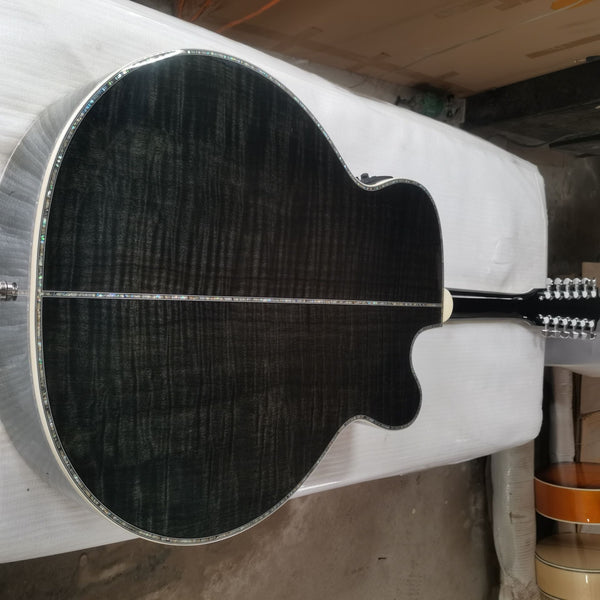 Jumbo guitar black flame maple left handed acoustic guitar Lefty 12 strings Custom shop guitars