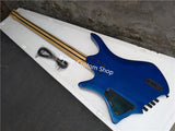ash blue 4 string multi scale electric Guitarra bass fanned frets bass active pickups headless