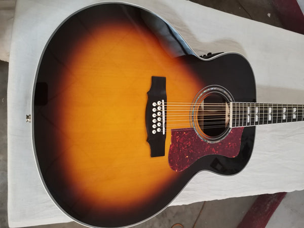 12 Strings Jumbo Electric Acoustic Guitar-Sunburst