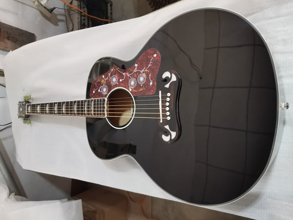 SJ200 Chibson Jumbo J180 Acoustic Electric Guitar-43 Inches-Black-Custom
