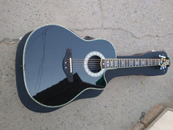 ovation acoustic electric guitar black finish guitar real abalone binding built in EQ ebony fretboard guitar