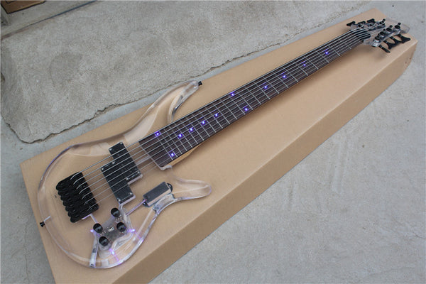 7 string transparent electric bass guitar acrylic bass instruments 8 sounds music led light bass