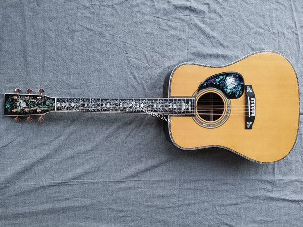 Deluxe abalone inlay all solid acoustic guitar abalone D100