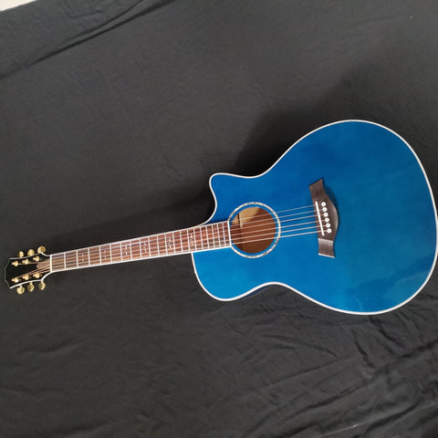 custom Cutaway 614ce blue color acoustic guitar Factory shop GA body flame maple