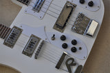 solid body white color double neck 4 string bass with 12 string custom guitars