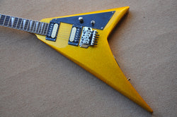 new sparkle gold color flying V electric guitar V shaped custom guitar 8sounds music
