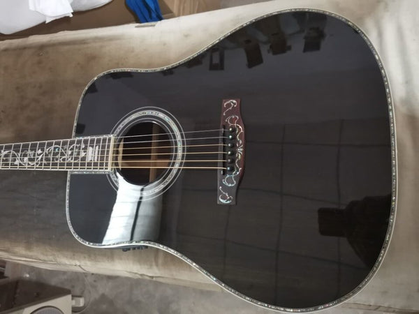 professional dreadnought black gloss solid fancy acoustic electric guitar