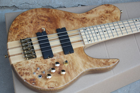 gold hardware Custom Shop Natural Active Pickups Fodera Butterfly 5 Strings Electric Bass Guitar