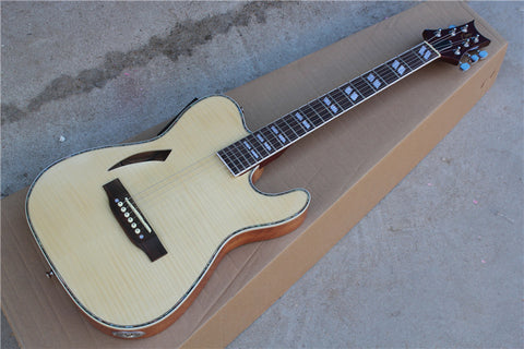 natural hollow body acoustic electric guitar with eq