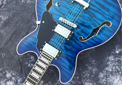 blue 335 jazz electric guitar quilted maple wood semi hollow body Grote thinbody guitar