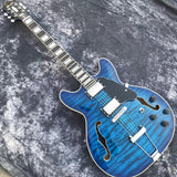 blue 335 jazz electric guitar quilted maple wood semi hollow body Grote thinbody guitar