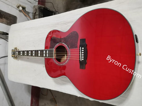 Professional Jumbo Solid Acoustic Electric Guitar-F50 Vintage-Red