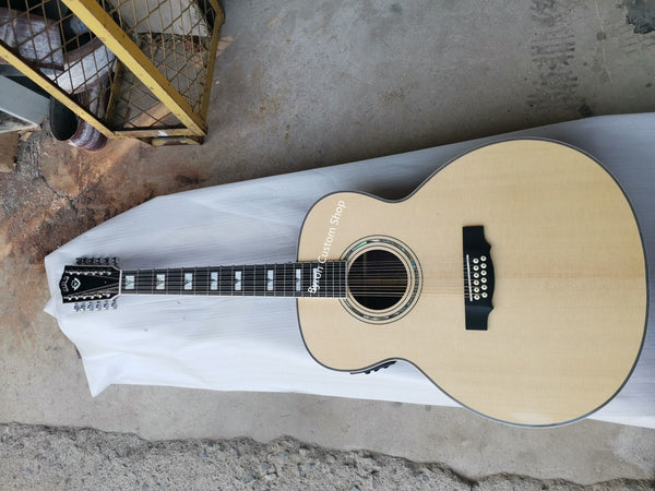 12 Strings Acoustic Electric Guitar-F512- Natural Color-Ebony