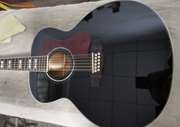 12 String- Jumbo Acoustic Electric Guitar-F512-Black Gloss-Guild Style