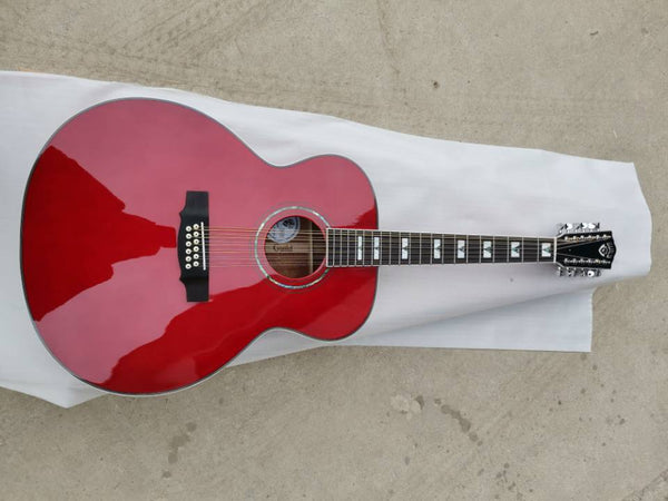 12 String Jumbo Acoustic Electric Guitar-F512-Red Gloss-Guild Style