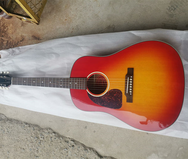 custom slope shoulder acoustic guitar one piece head cherryburst left handed profession 6 string J45 guitar lefty