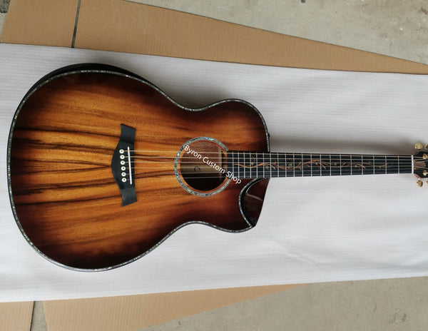 koa GA body guitar full abalone binding ebony one piece head folk guitar