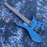 blue flame maple headless electric guitar no headstock guitar Travel portable 6 string